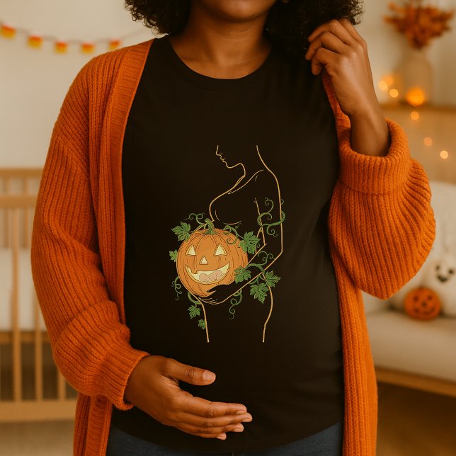 Camiseta Silueta preñada de calabaza suave de Halloween (Subido por el creador)