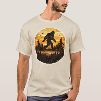Camiseta Silueta Retro de Bigfoot en Puesta de Sol Vintage 
