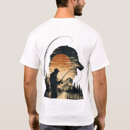 Camiseta Silueta Retro de Pesca al Atardecer