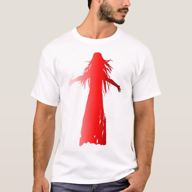 Camiseta Silueta roja de una mujer de cabello largo (Anverso)