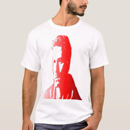 Camiseta silueta roja, un hombre con pelo corto y textualme