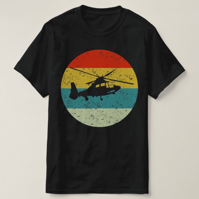 Camiseta silueta vintage de helicóptero retro años 70 (Diseño del anverso)
