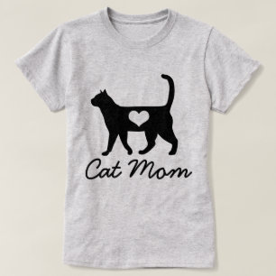 Camiseta Silueta y corazón de moda del gato de la mamá del
