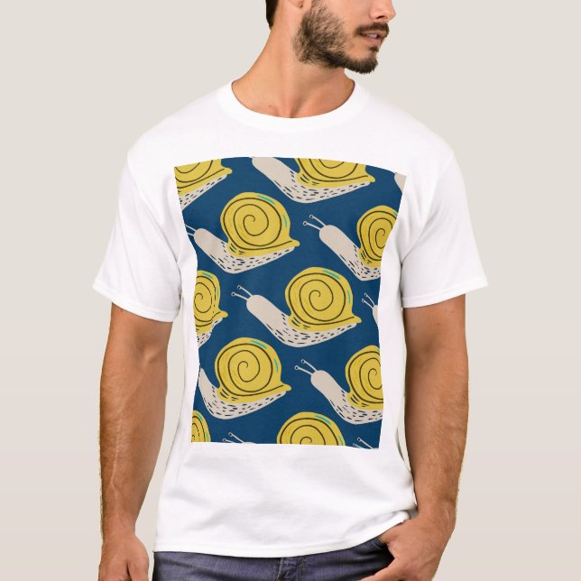 Camiseta Siluetas de caracoles: amarillo, rosado. (Anverso)