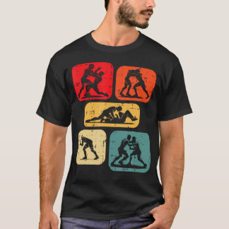 Camiseta Siluetas de derribo de lucha libre Retro luchador