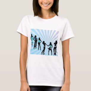 Camiseta Siluetas de mujeres elegantes moda azul teal