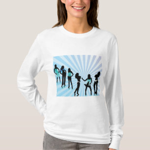 Camiseta Siluetas de mujeres elegantes moda azul teal