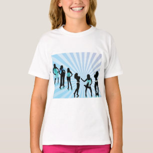 Camiseta Siluetas de mujeres elegantes moda azul teal