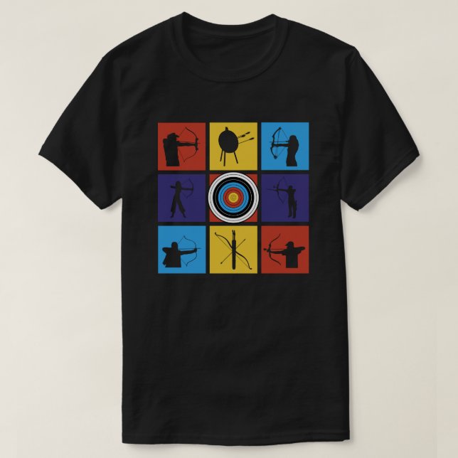 Camiseta Siluetas de pop artístico sobre tiro con arco y ju (Diseño del anverso)