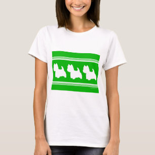 Camiseta Siluetas de Westie Blancas sobre Verde