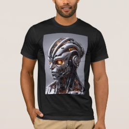 Camiseta Silver Chrome Cyborg Glowing Orange Sci-Fi