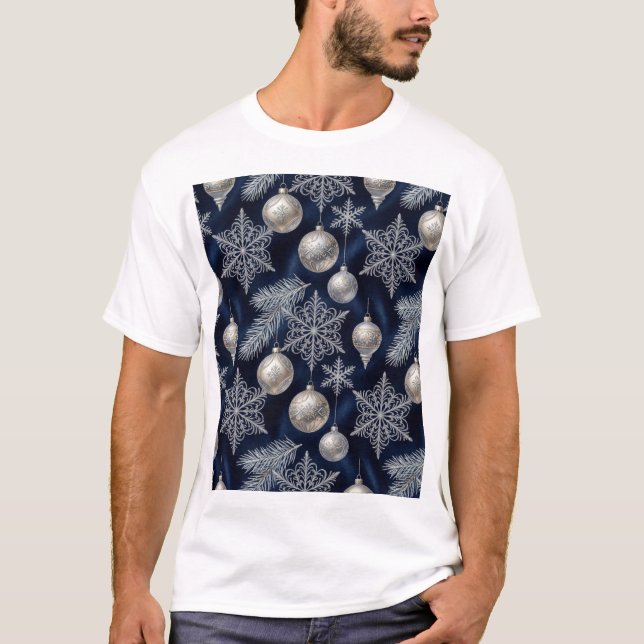 Camiseta  Silver Elegance: Luxe Christmas Pattern T-Shirt (Anverso)