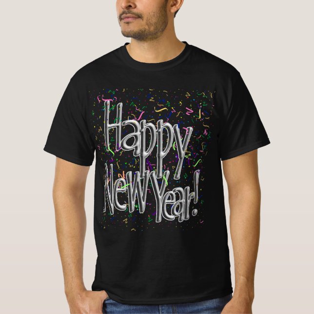 Camiseta Silver Text w/Confetti - Happy New Year (Anverso)