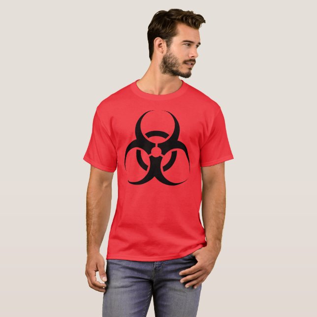 Camiseta Símbolo biológico negro sobre rojo (Anverso completo)