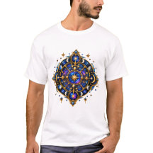 Símbolo Celestial Místico Dorado Azul Emblema Cósm