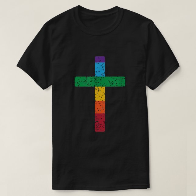 Camiseta Símbolo cristiano de la cruz LGBT Hombres de orgul (Diseño del anverso)