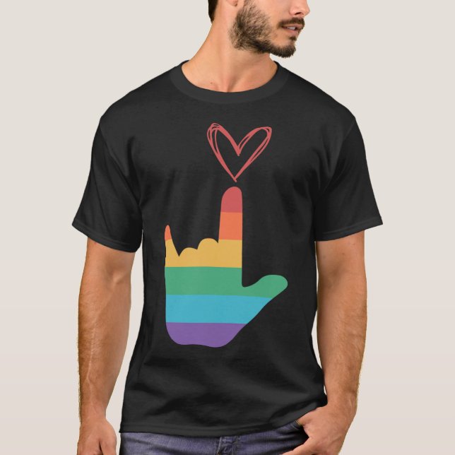 Camiseta Símbolo de amor arcoíris Asl sordo  (Anverso)