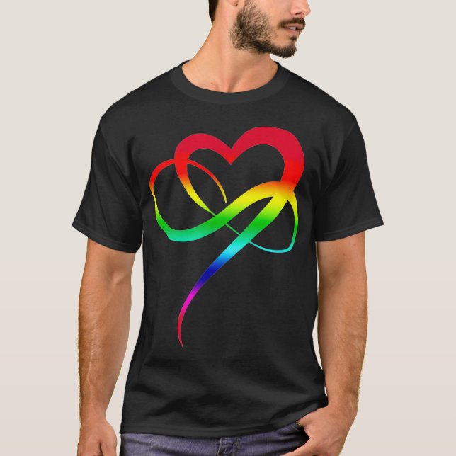 Camiseta Símbolo de amor de arte LGBTQ Arcoiris Infinity He (Anverso)
