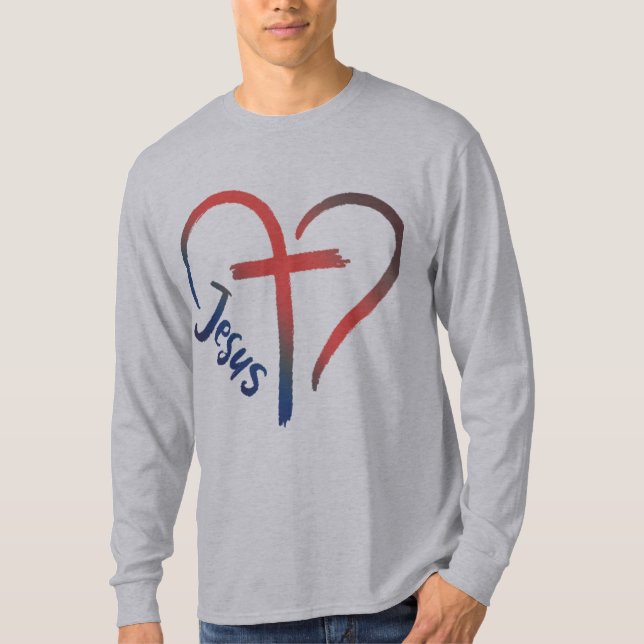 Camiseta Símbolo de amor de la cruz y el corazón de Jesús (Anverso)