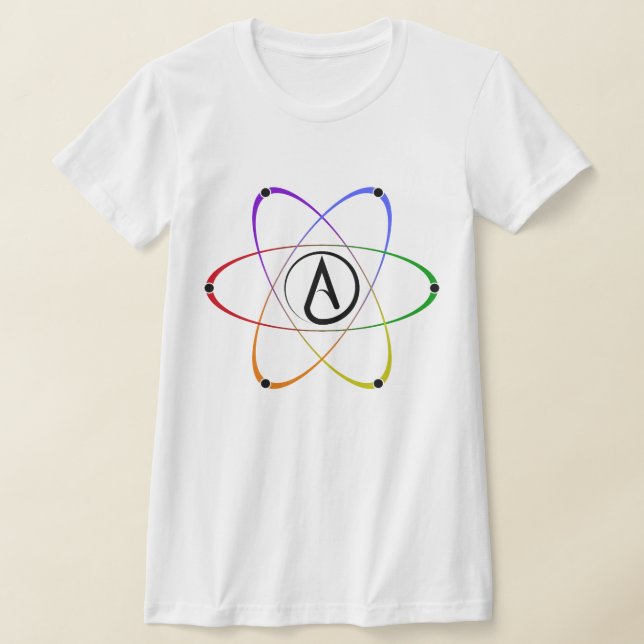 Camiseta Símbolo de átomo ateo Arcoíris Negro (Distribución)