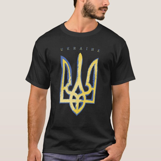 Camiseta Símbolo de bandera de apoyo a Ucrania Tridente ucr (Anverso)