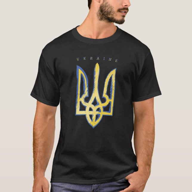 Camiseta Símbolo de bandera de apoyo a Ucrania Tridente ucr (Anverso)