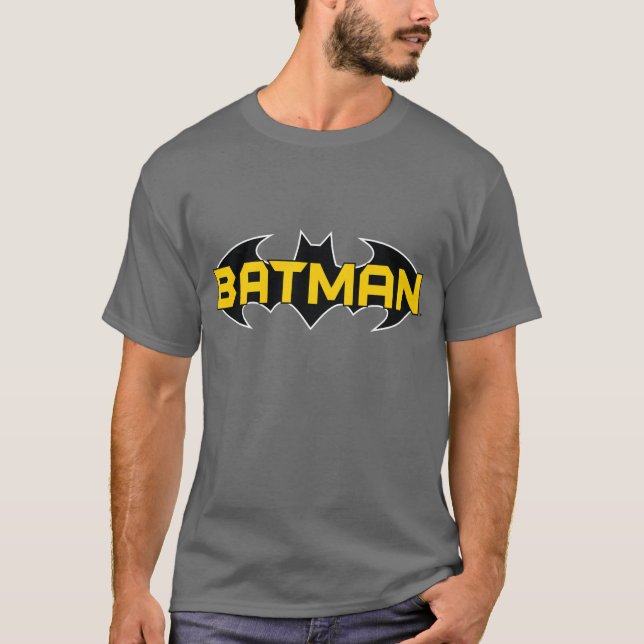 Camiseta Símbolo de Batman | Nombre Logotipo amarillo y neg (Anverso)