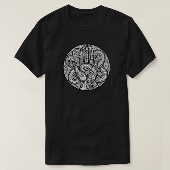 CAMISETA SÍMBOLO DE CTHULHU NECRONOMICON MANO DE AGUA (Diseño del anverso)