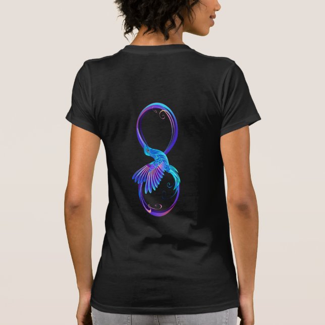 Camiseta Símbolo de infinito neón con colibrí brillante (Reverso)