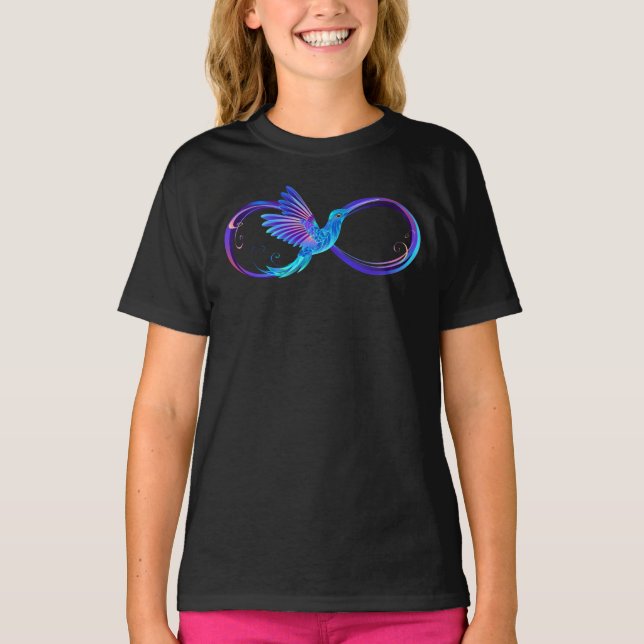 Camiseta Símbolo de infinito neón con colibrí brillante (Anverso)