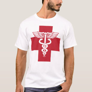 Camiseta Símbolo de la Cruz Roja Médica con Caduceus