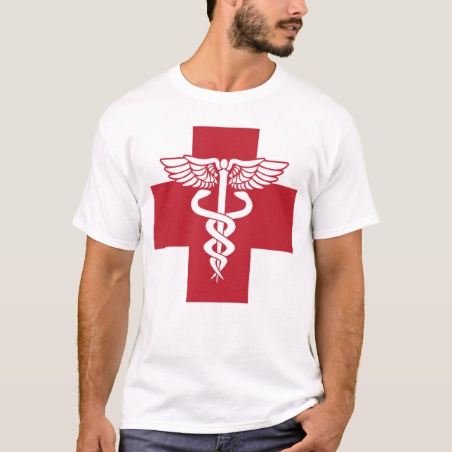 Camiseta Símbolo de la Cruz Roja Médica con Caduceus (Anverso)
