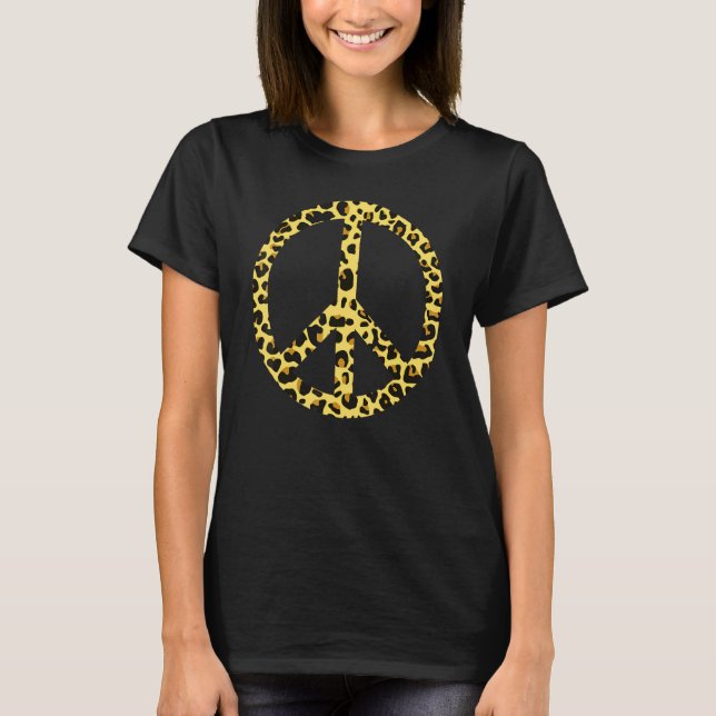 Camiseta Símbolo de la Paz de Estampado de Leopardo Mono Si (Anverso)