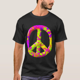 Camiseta Símbolo de la Paz psicodélico amarillo rosa en 3D