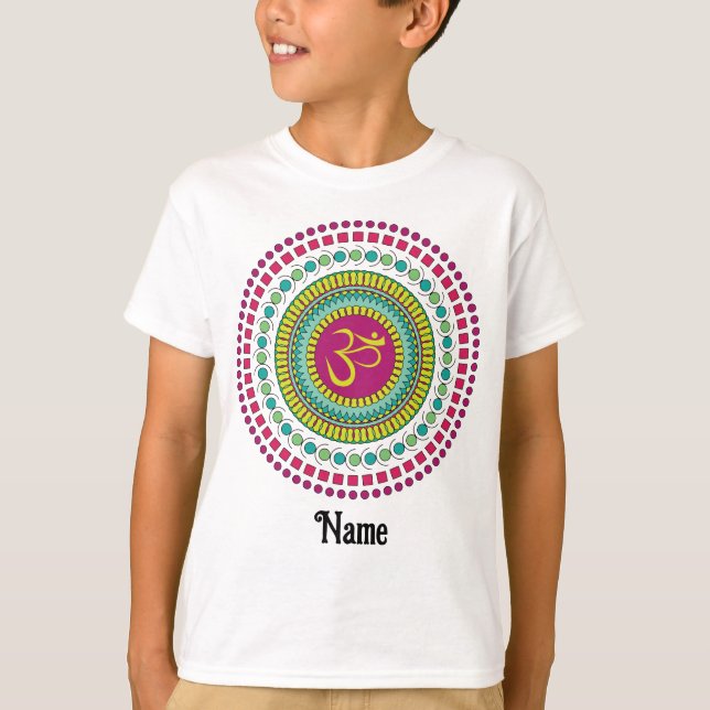 Camiseta Símbolo de Mandala espiritual Om Color rosa Verde  (Anverso)