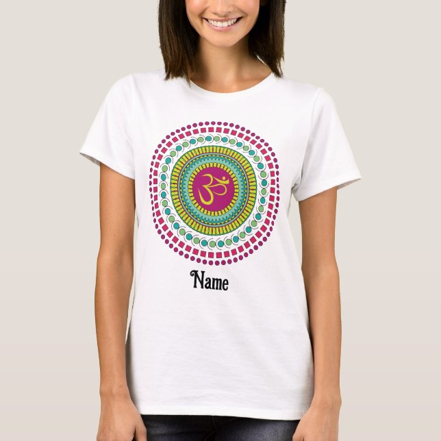 Camiseta Símbolo de Mandala espiritual Om Color rosa Verde  (Anverso)