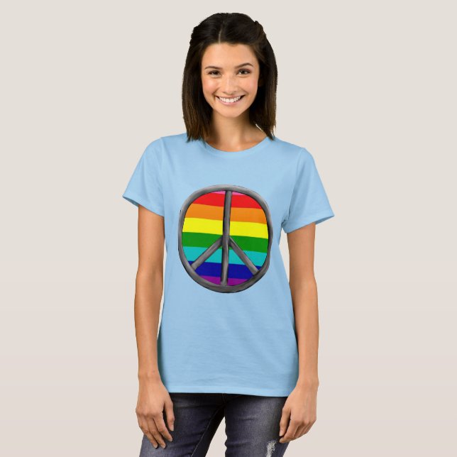 Camiseta Símbolo de Orgullo LGBTQ de la Paz con Arcoíris (Anverso completo)