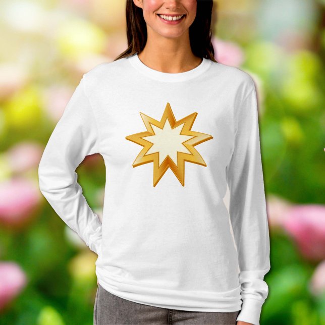 Camiseta Símbolo de oro bahaí (Peace. Nine pointed star, symbol of the Baha’i faith in gold. You can customize with your text.)