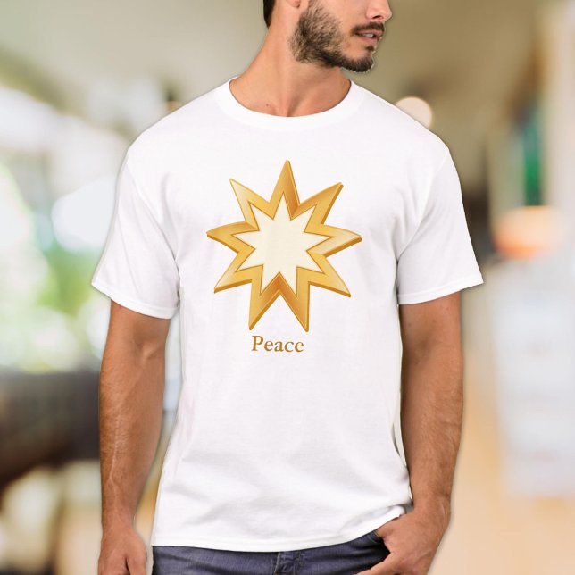 Camiseta Símbolo de oro bahaí (Gold nine pointed star symbol of the Baha’i faith T-Shirt. Customize with your text or organization.)