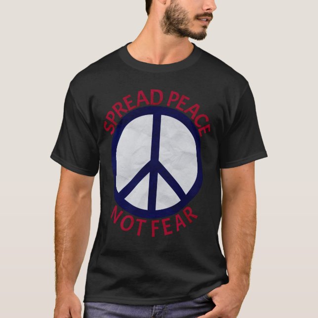 Camiseta Símbolo de paz difundida no miedo rojo azul (Anverso)