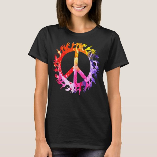 Camiseta Símbolo de paz mano Rótulo tinte Tye Conciencia Te (Anverso)