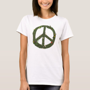 Camiseta Símbolo de PAZ Rótulo Grass Daisy Flores Hippie 
