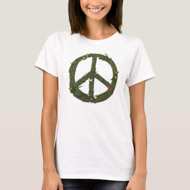 Camiseta Símbolo de PAZ Rótulo Grass Daisy Flores Hippie 60 (Anverso)