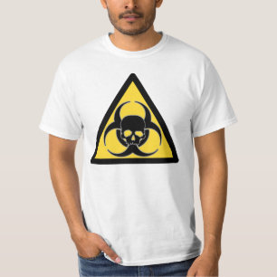 Camiseta Símbolo de riesgo biológico y calavera negro y ama