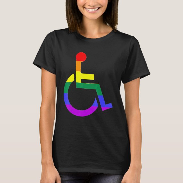 Camiseta Símbolo de silla de ruedas arco iris T- (Anverso)