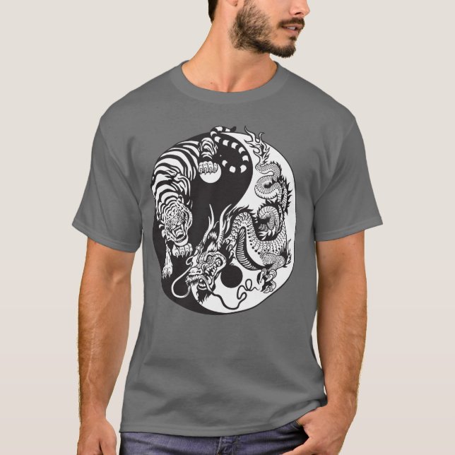 Camiseta símbolo de yang del yin del dragón y del tigre (Anverso)
