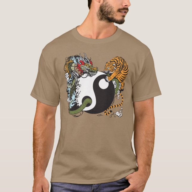 Camiseta símbolo de yang del yin del dragón y del tigre (Anverso)