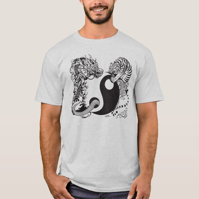 Camiseta símbolo de yang del yin del dragón y del tigre (Anverso)