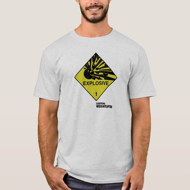 Camiseta Símbolo explosivo. Subtítulo: Precaución: (Anverso)