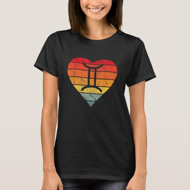 Camiseta Símbolo Gemini Rótulo Retro Sunset Heart Zodiac As (Anverso)